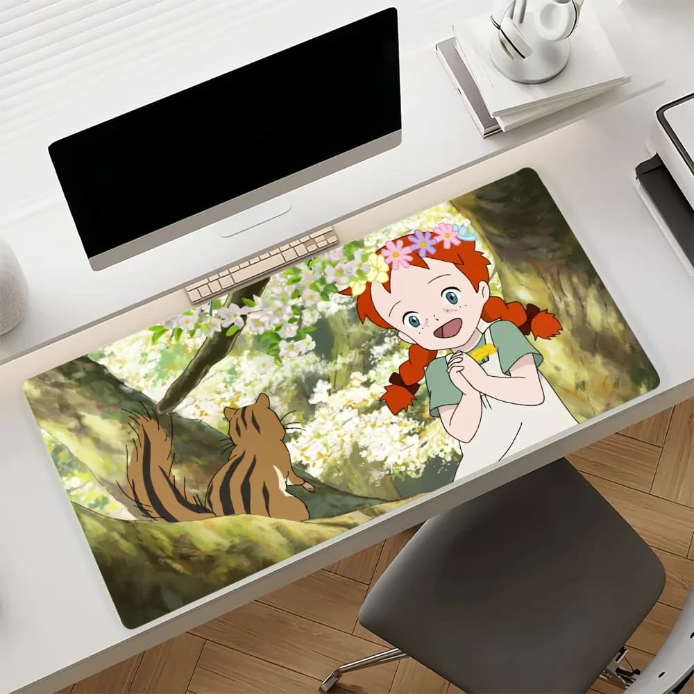 Cartoon Anne Of Green Gables Mouse Pad Large Non-Slip Waterproof Mat Stitched Edge Keyboard Pad for Gaming Daily Office