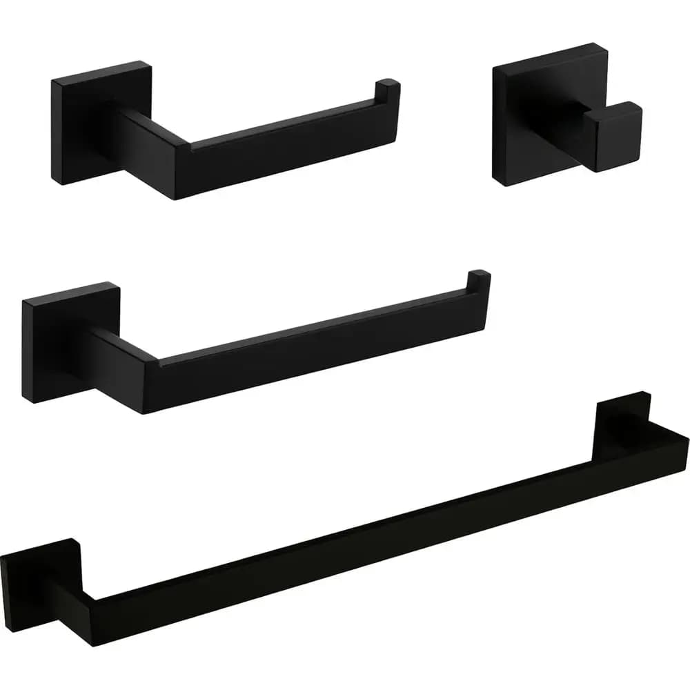 Set di accessori da bagno in acciaio inossidabile nero opaco da parete, 4 pezzi, portasciugamani da 24 pollici