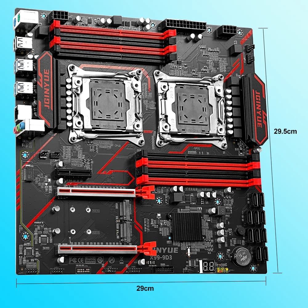 Scheda Madre JGINYUE X99 Dual CPU LGA 2011-3 per CPU E5 V3 V4, Memoria DDR3 a Otto Canali, Dual CPU X99-9D3