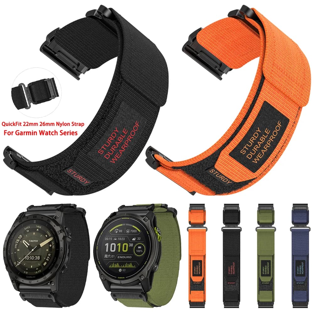 Cinturini in nylon da 22mm 26mm per Garmin Fenix 7 7X Pro 6X 6 5X 5 3HR Tactix 8 AMOLED Uomo Donna Bracciale sportivo Cinturino a sgancio rapido