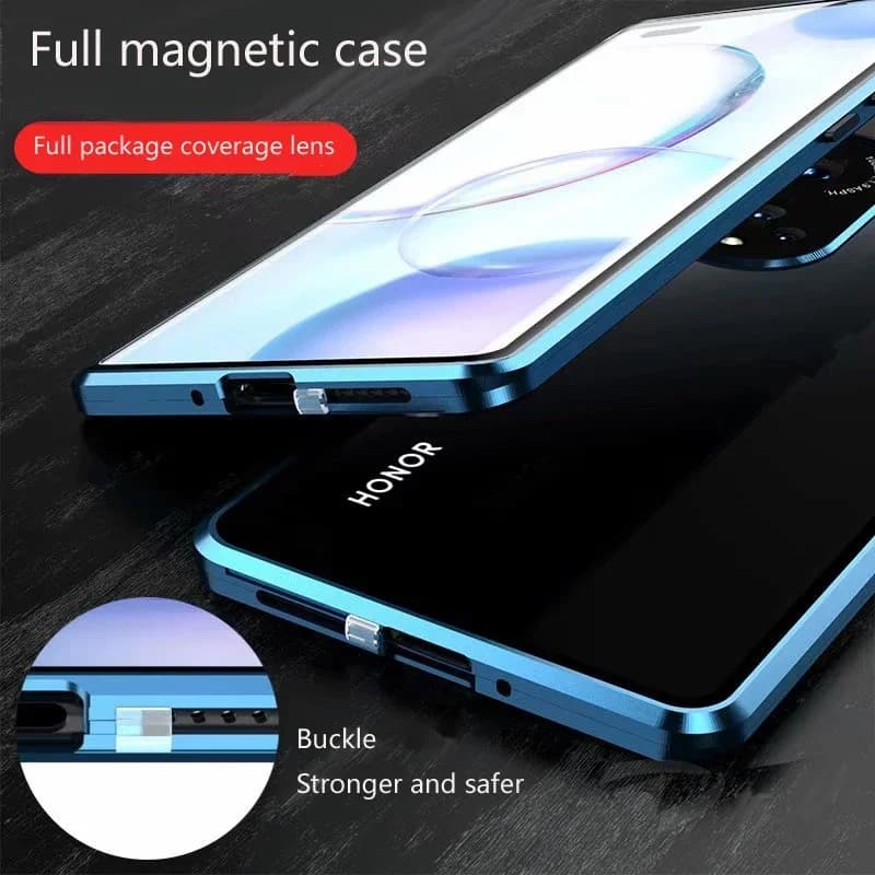 Magnetic Metal Frame Phone Case for Honor 600 Pro 200 Smart 600e 400 Lite Double Sided Temper Glass Lens Protective Cover Cases