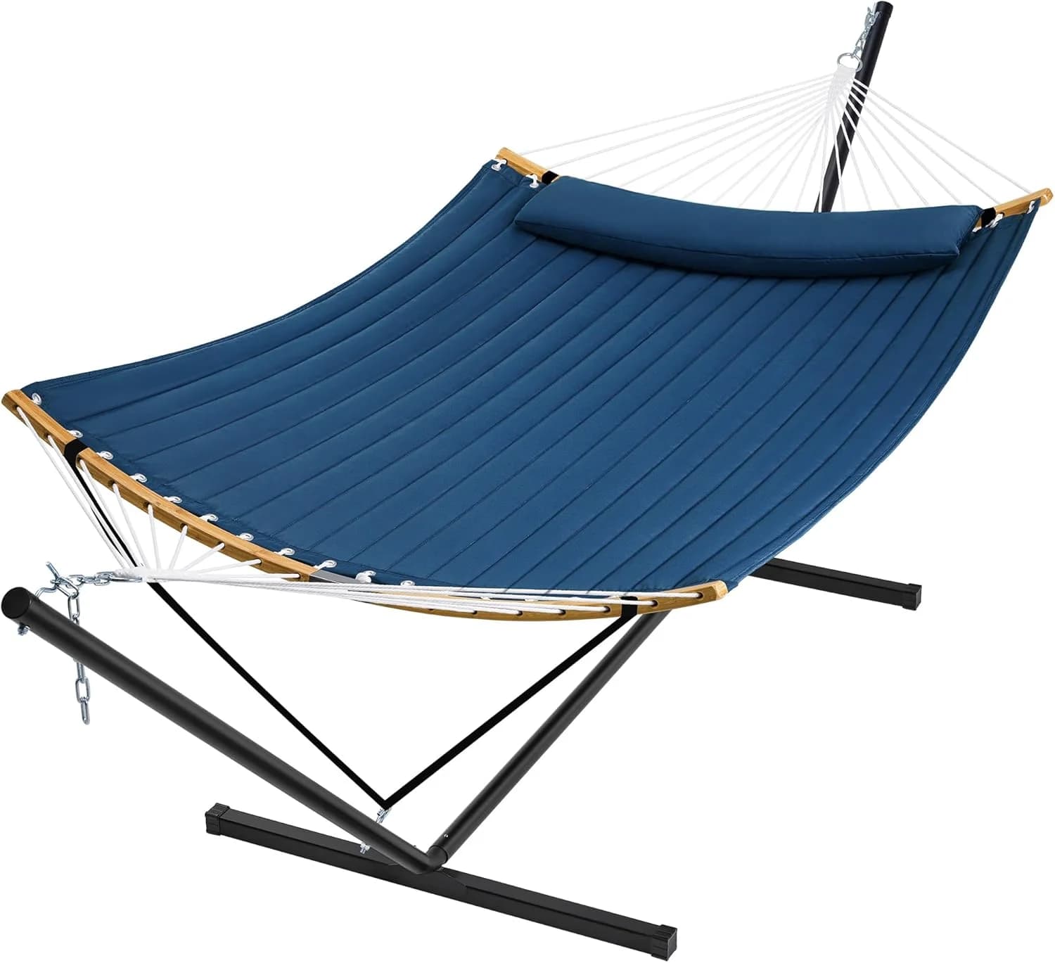 Amaca con barra curva e supporto per 2 persone, telaio resistente, cuscino rimovibile e borsa per il trasporto, blu navy