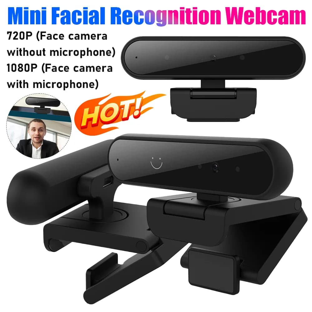 Webcam with Facial Recognition 1MP 720P/2MP 1080P for Windows 10/11, USB Webcam for Computers with Integrated Microphone