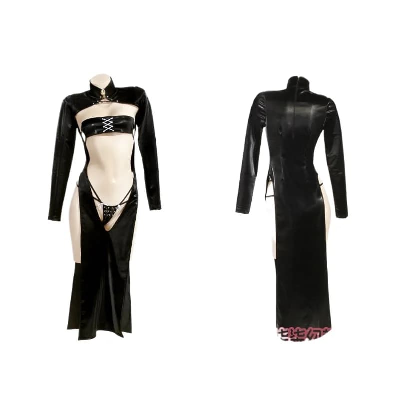 Dishwasher Design Anime Azur Lane Owari Cosplay Costume Open Curtain Dress Bikini Set Satin Finish Leather Owari Evening Dress