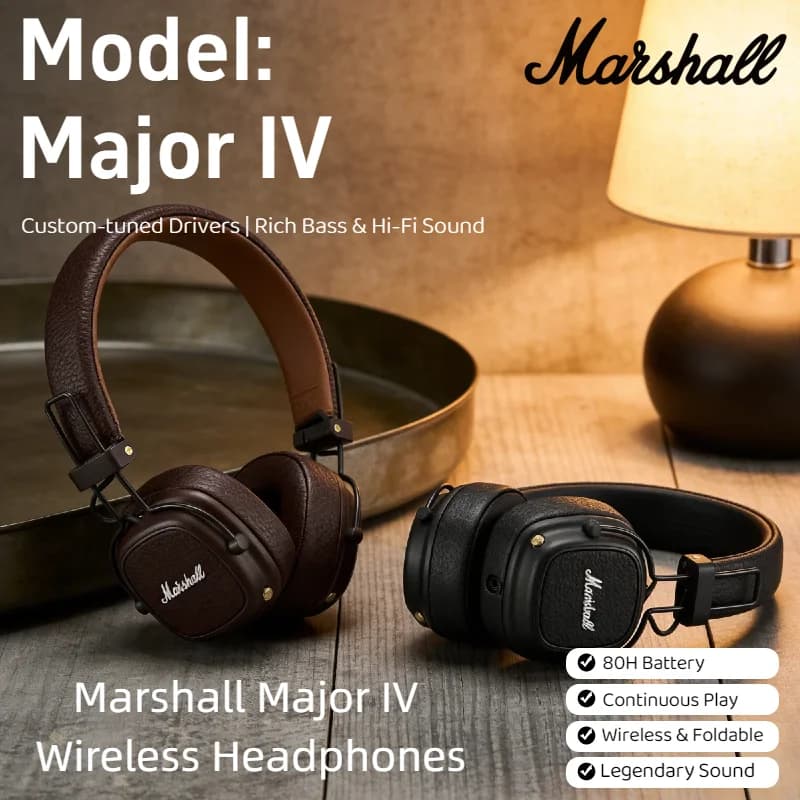 Cuffie Wireless Marshall Major IV Bluetooth 5.0 Pieghevoli On-Ear con Bassi Profondi per Sport e Gaming con Microfono