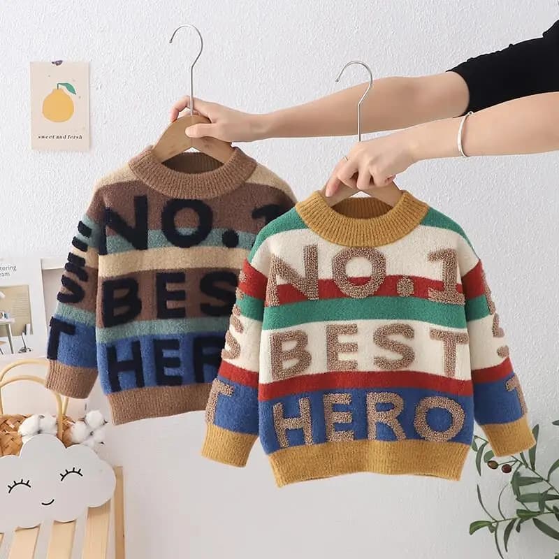 Moda Abbigliamento per bambini Maglione 2025 Autunno/Inverno Nuova collezione Velluto addensato per ragazzi Maglione lavorato a maglia neutro per bambini Ragazzi'