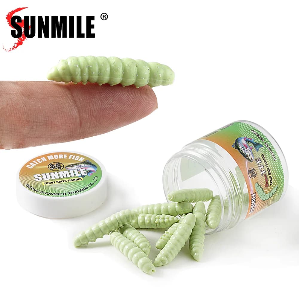 SUNMILE 12 esche morbide da pesca per trote da 4 cm, esche artificiali in silicone profumate al gambero per trote