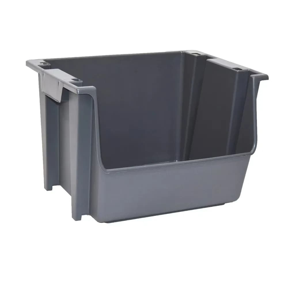 Stackable Plastic Storage Bins Garage Organizer Boxes with Lids Gray Totes for Shelving