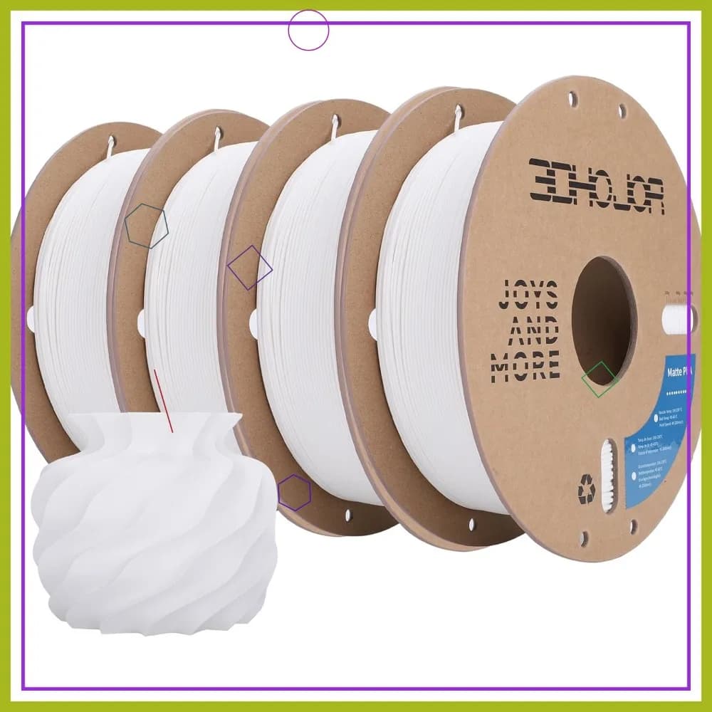 Filamento PLA Opaco 1.75mm, Confezione da 4 Bobine in Cartone da 1kg, Filamento per Stampa 3D per la Maggior Parte delle Stampanti FDM, Bianco Latte