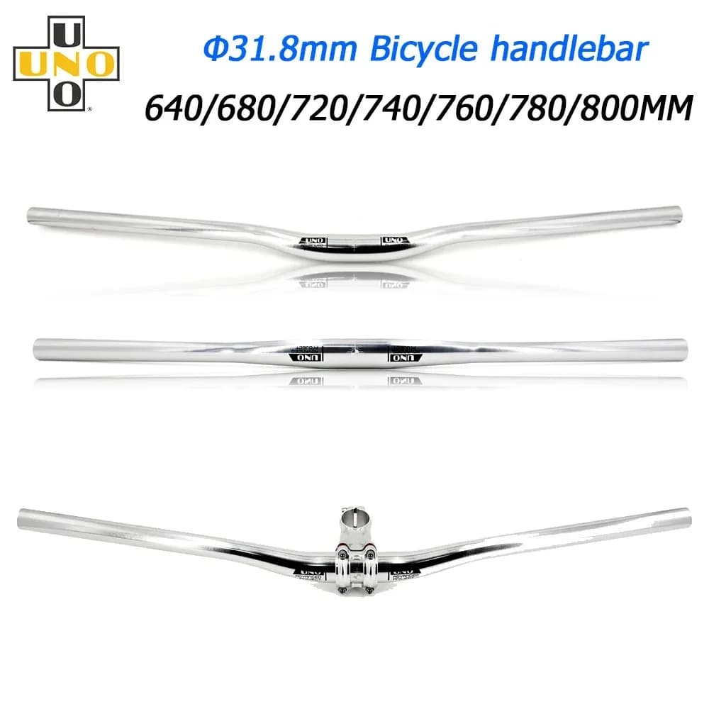 Manubrio Bici UNO in Alluminio per MTB e Bici da Strada, Manubrio Piatto Riser Bar 31.8*640 680-800mm Argento, Componente MTB