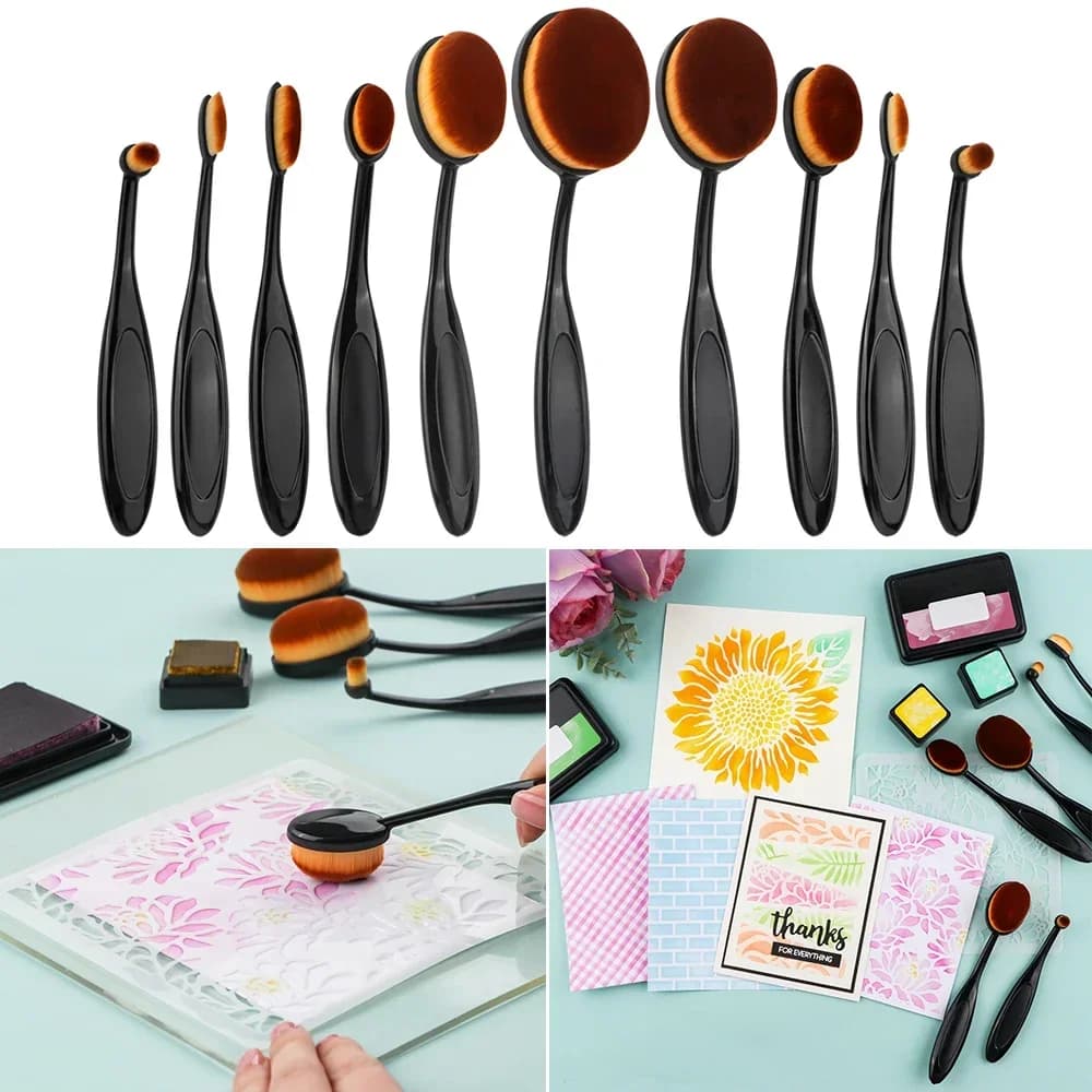 10pcs/set Ink Blending Brushes Set Mixed Sizes Bristles Blender Brushes For Stencils Card Making Crafting Easier Scrapbook Card