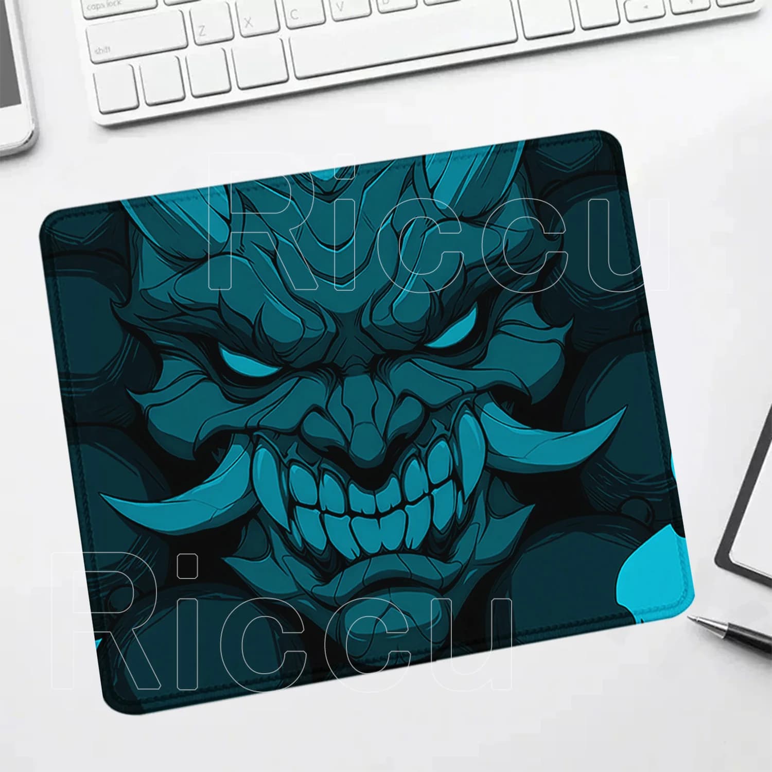 Tappetino per mouse di piccole dimensioni, bianco e nero, Ghost Face, antiscivolo, stampa HD, maschera da samurai giapponese, tappetino da scrivania per ufficio e gaming.