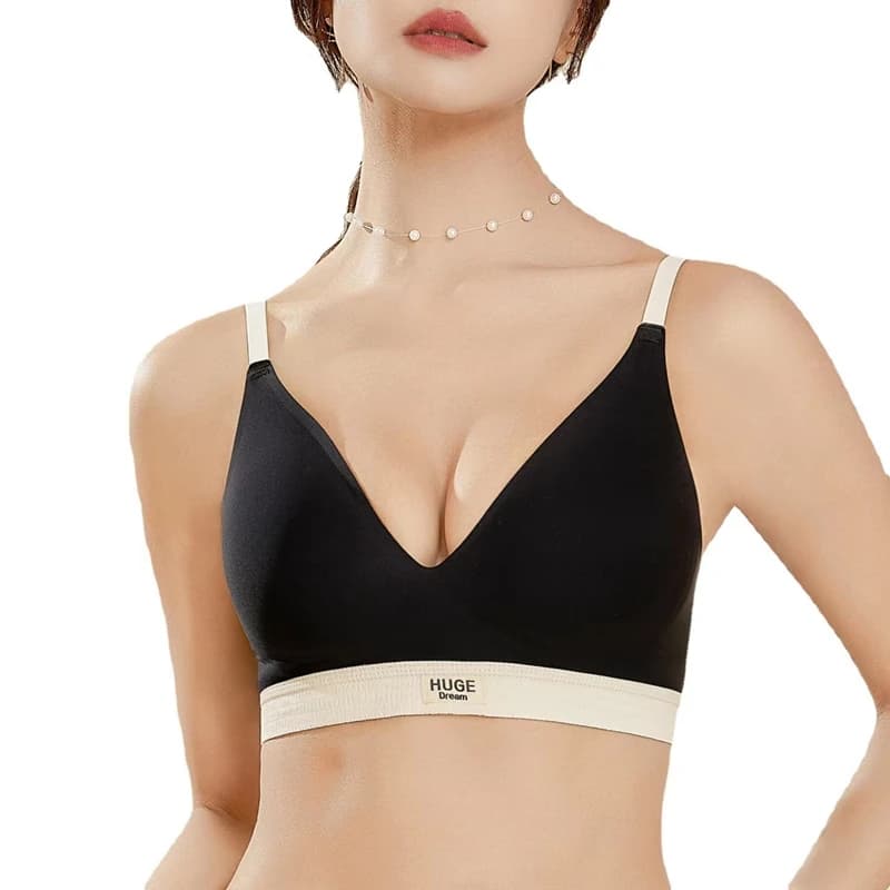 Hot Style No Trace biancheria intima da donna confortevole senza anello in acciaio reggiseno da donna con colore a contrasto di latte laterale regolabile