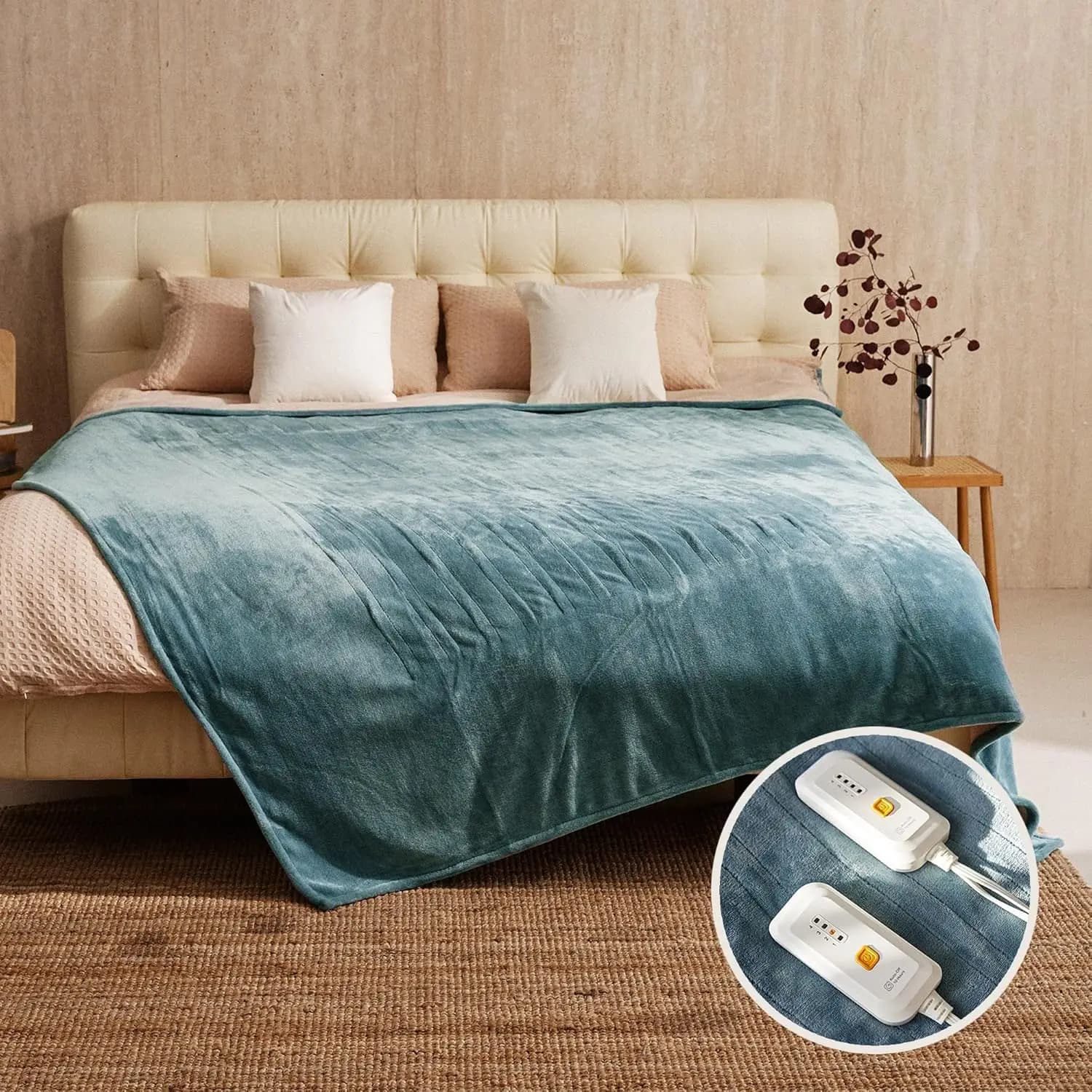 Coperta riscaldata elettrica Queen Size 84x90 - Certificata ETL e FCC, 4 livelli di calore, spegnimento automatico, lavabile in lavatrice (Blu)