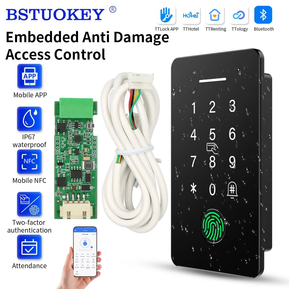SR1055F Defense Embedded TT-lock APP IP67 Smart Security Protection Access Control Fingerprint Keypad 13.56Mhz Attendance System