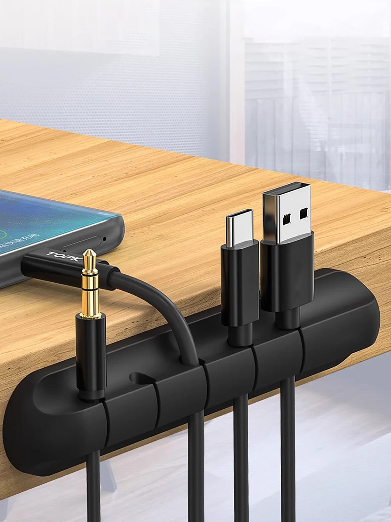 Clip per organizer per cavi autoadesive in silicone per scrivania - Supporto per cavi da 1 pezzo per la gestione del cavo del caricatore del telefono/mouse/auricolare