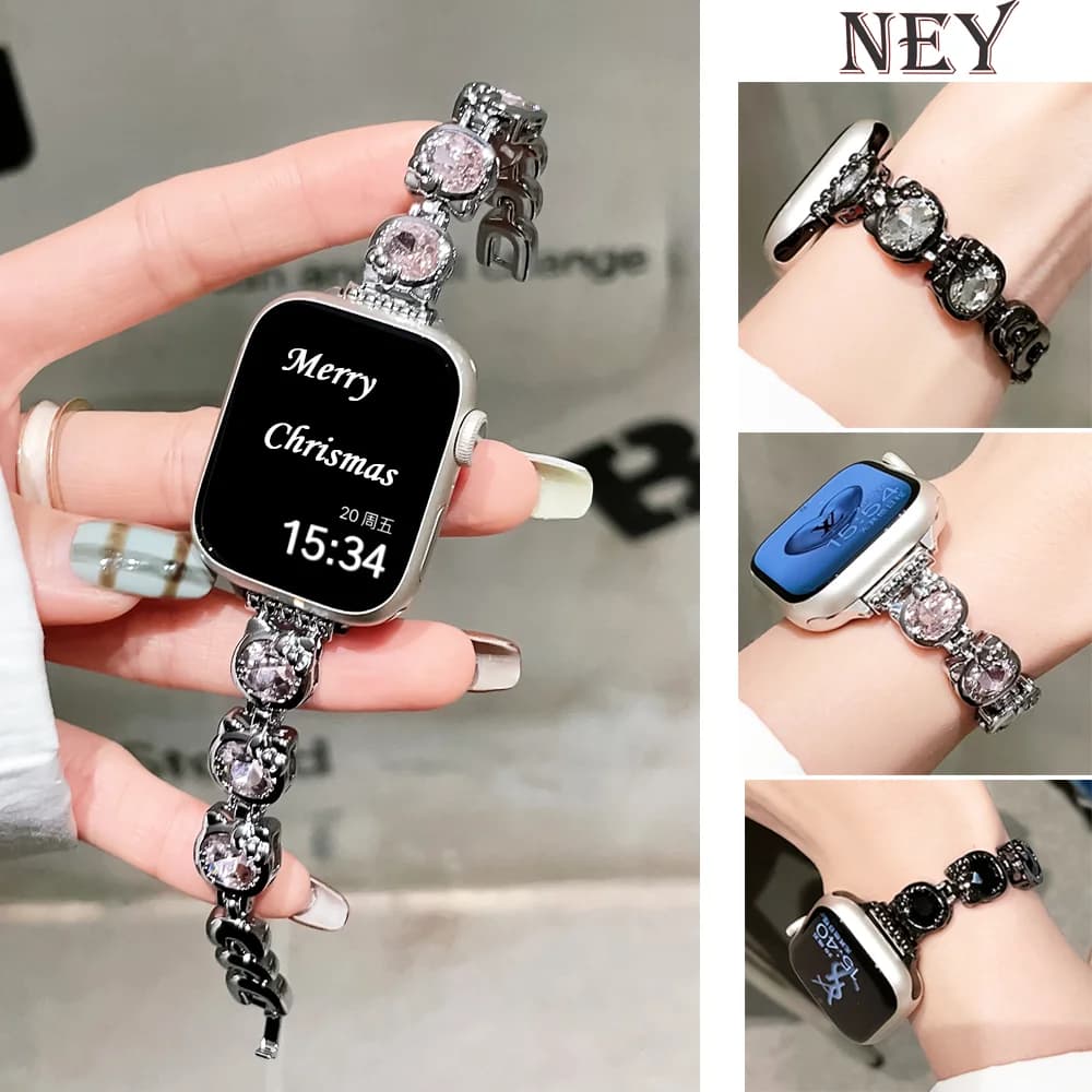 Cinturino gioielli per cinturino Apple Watch ultra 2 49mm 45mm 41mm 40mm/44mm 38/42 Bracciale donna con diamanti serie iWatch 9 8 7 6 5 4 3 SE