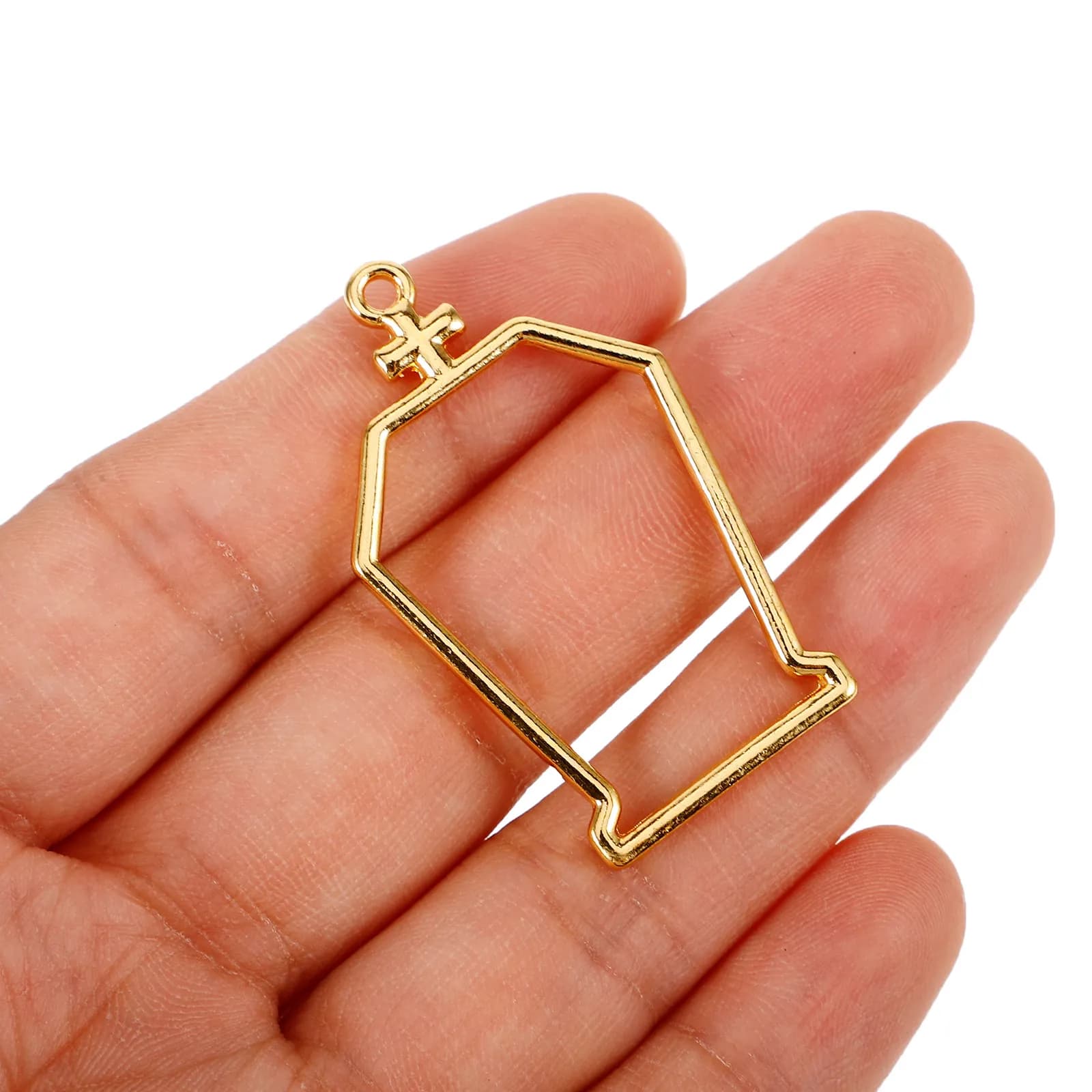 10Pcs Coffin Shape Metal Bezel Pendant Charms Open Frame for Resin Jewelry Making Bracelet Necklace Earring DIY Jewelry Supplies