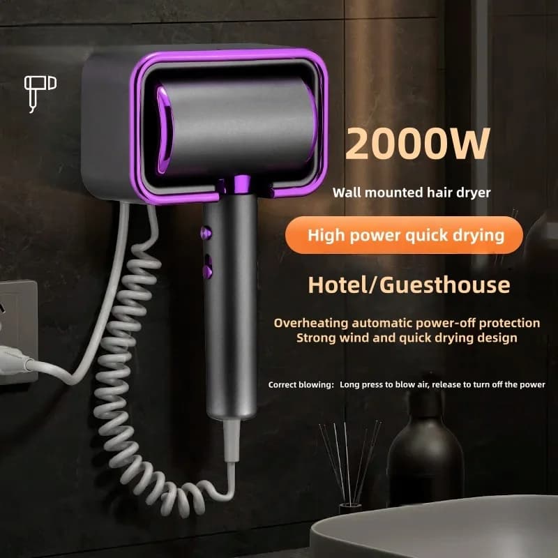 Nuovo Asciugacapelli Specifico per Hotel, Montaggio a Parete Senza Foratura, 2000W ad Alta Potenza, Asciugatura Rapida, Ioni Idratanti, 220V
