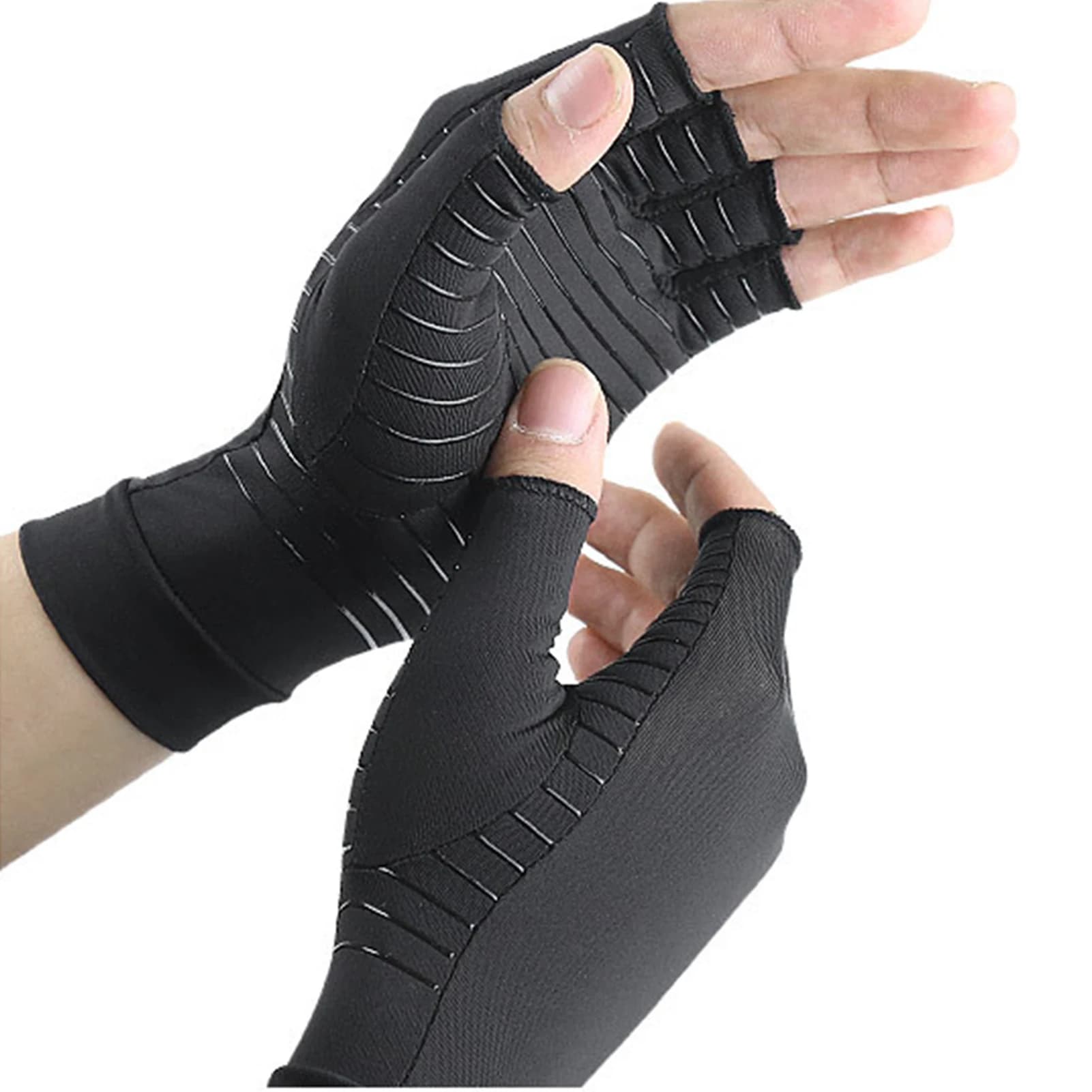 Guanti per Artrite per Donne e Uomini, Guanti Antiscivolo con Infusione di Rame Senza Dita per Uomini e Donne