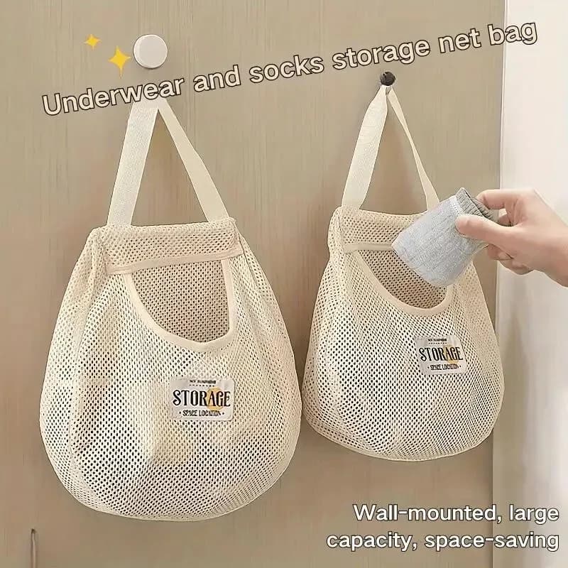 2pcs Japanese Socks Storage Hanging Bag Wardrobe Hanging Underwear Storage Bag Wall Hanging Dormitory Punching Bag