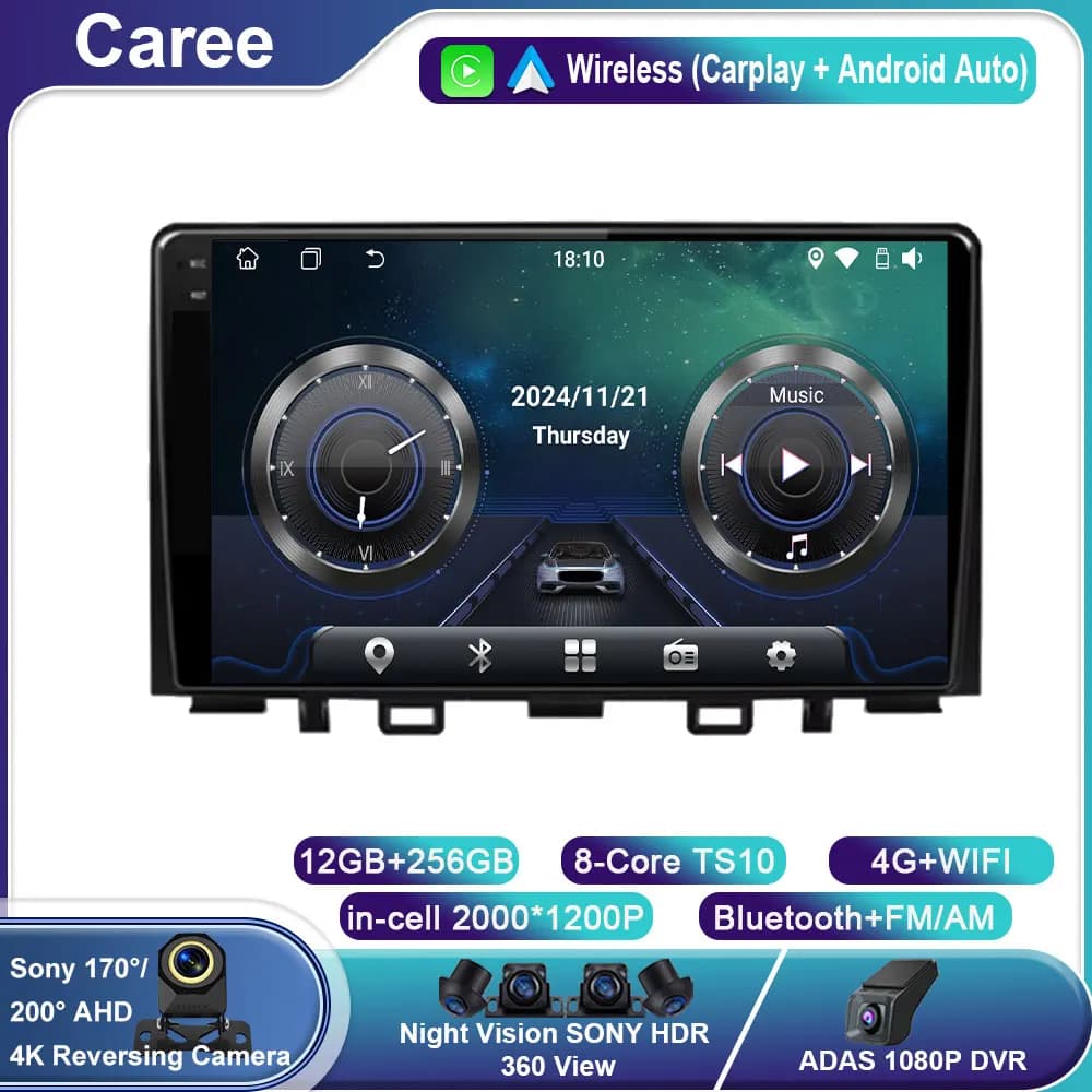 Android 14 Carplay Auto Per Kia RIO Stonic YB 2016 2017 2018 2019 2020 2021 2022 Autoradio GPS Lettore Video Multimediale Stereo BT