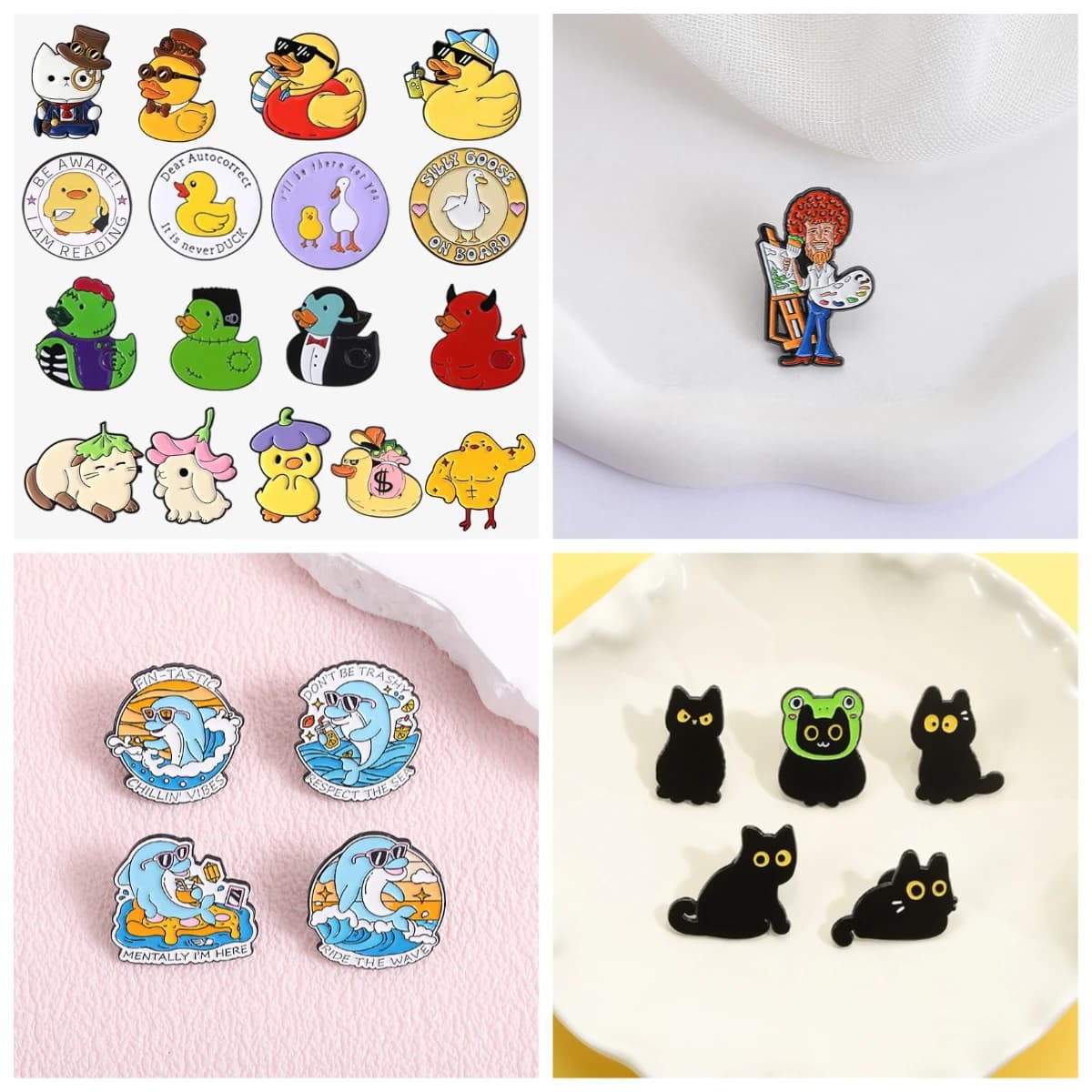 Spille per zaini Divertente simpatico anatra gialla Collezione di distintivi Slogan Spilla animale Spilla personalizzata per imballaggio di libri