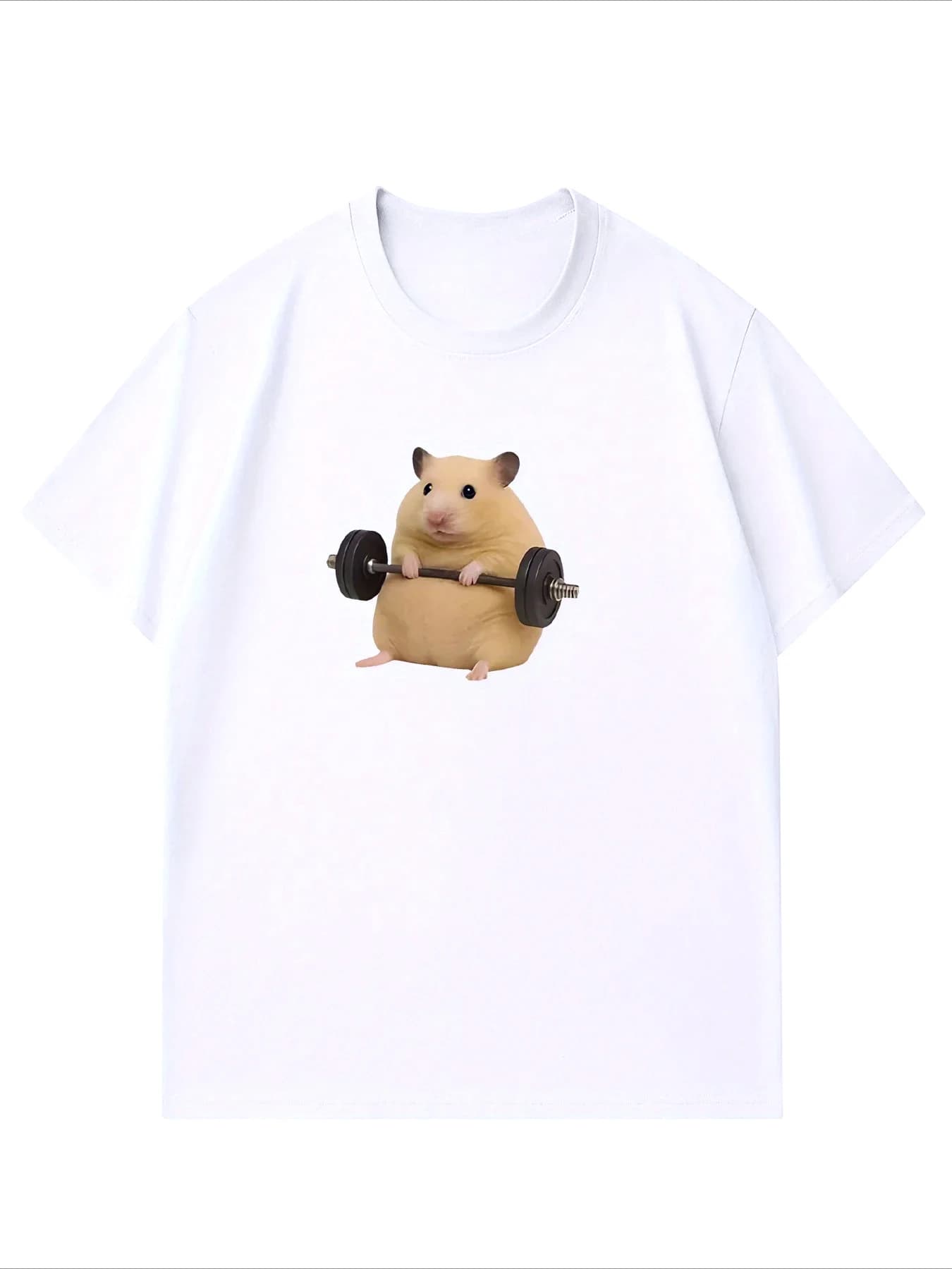 Plus Size Women's Light Green Hamster Lifting Weights Graphic Harajuku Short Sleeve Casual Meme T-shirt Aesthetic Street Clothes