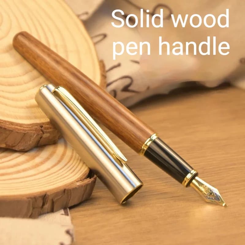 1-Piece Solid Wood Fountain Pen with Black Ink Refill, 0.38mm, Vintage Style, Suitable for Students Practicing Calligraphy, Business Office Signature Writing, Smooth and Fluid Ink Flow, Does Not Scratch Paper