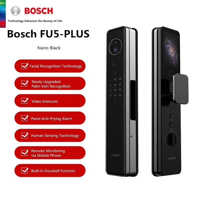 Serratura Intelligente BOSCH FU5-Plus con Riconoscimento Facciale 3D, Impronta Palmare, Anti-furto e Password per la Sicurezza Domestica