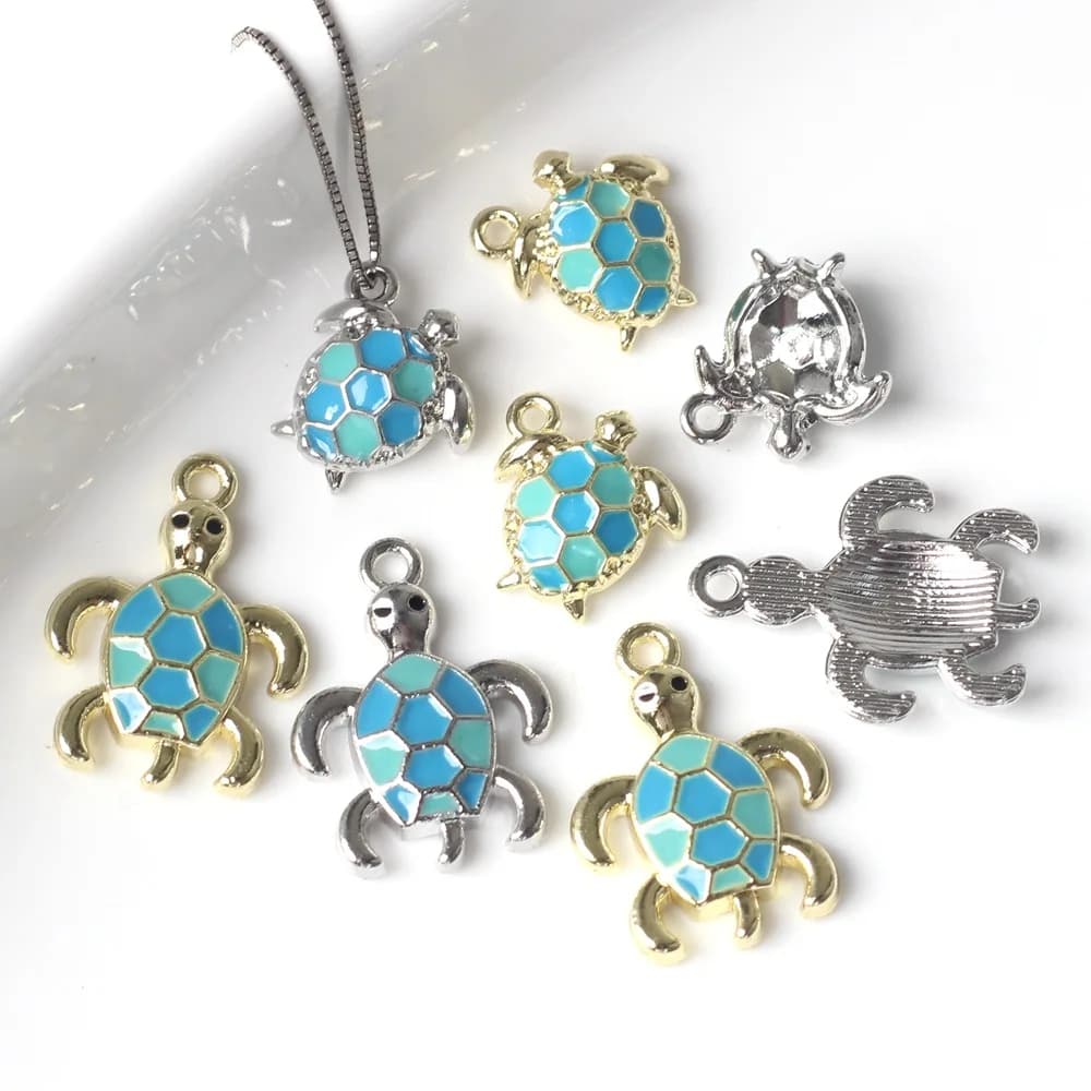 10 pcs/lot zinc alloy nail polish turtle pendant charms necklace bracelet jewelry diy accessories