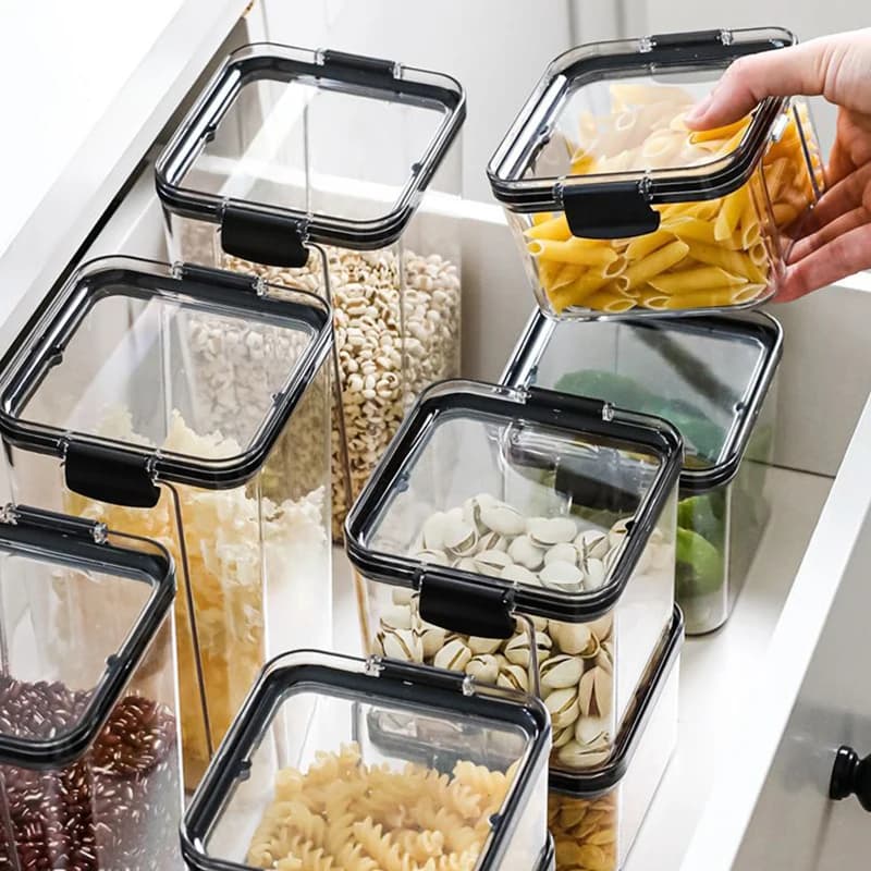 Nuovi contenitori sigillati in plastica per alimenti, cereali, caramelle, barattoli per alimenti secchi con coperchio, contenitori per frigorifero, articoli per la casa, organizer da cucina