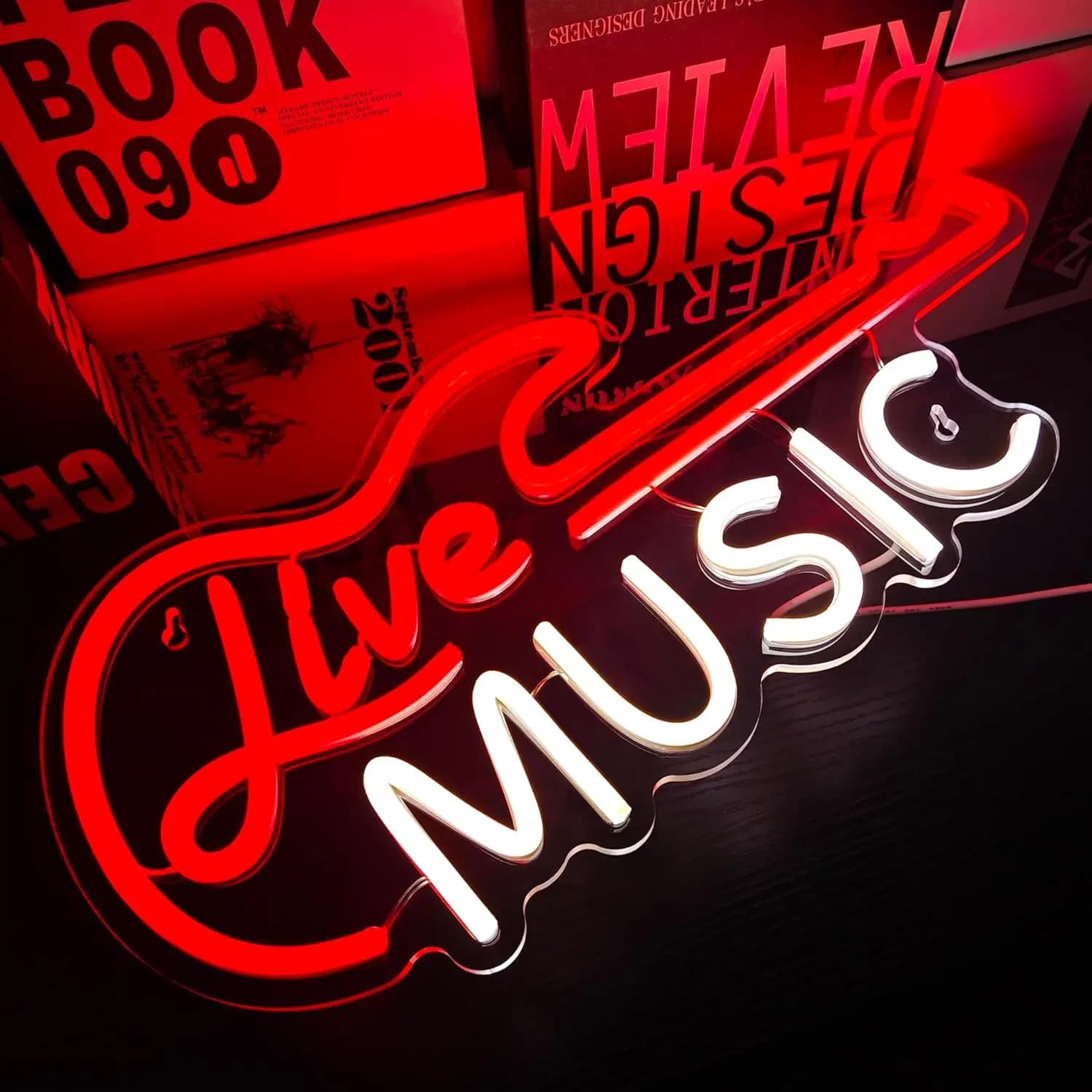Insegne al neon per chitarra con musica dal vivo Musica dal vivo Luci al neon a LED Insegne Decorazione da parete per studio musicale Bar Concerto Live House Party Man Cave