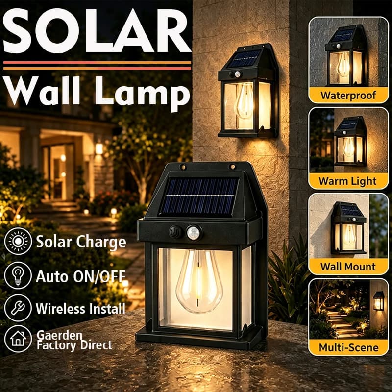 Outdoor Solar Wall Light Motion Sensor, Auto Night Light 3 Modes Dimmable Garden Villa Decoration Security Lamp for Garden Fence