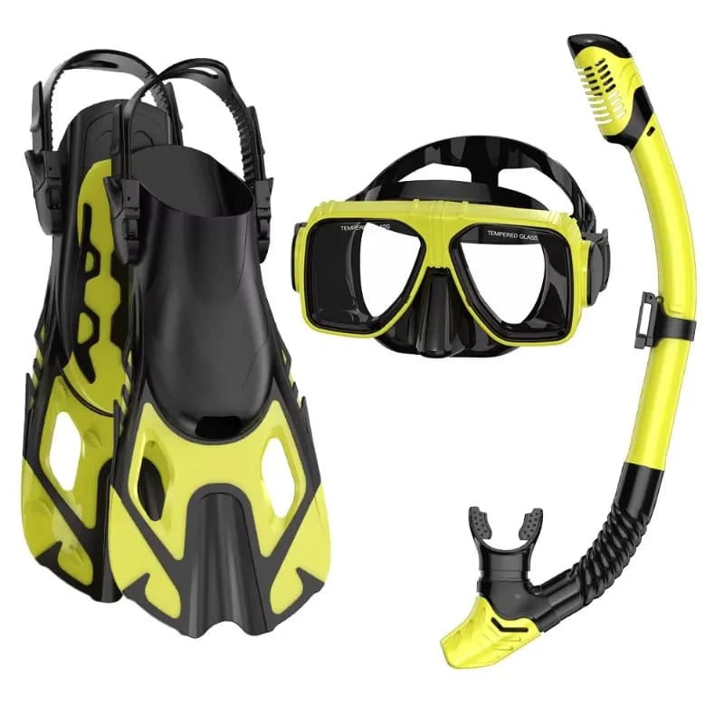 Professional 3-Piece Snorkel Diving Kit Silicone Mask Snorkel Tube & Fins Swimming Snorkeling Water Sports Set