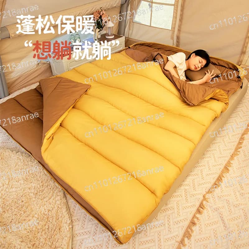 Double sleeping bag for adults, outdoor, thickened, waterproof and cold resistant, for torque, separable, double use, hot, for camping.