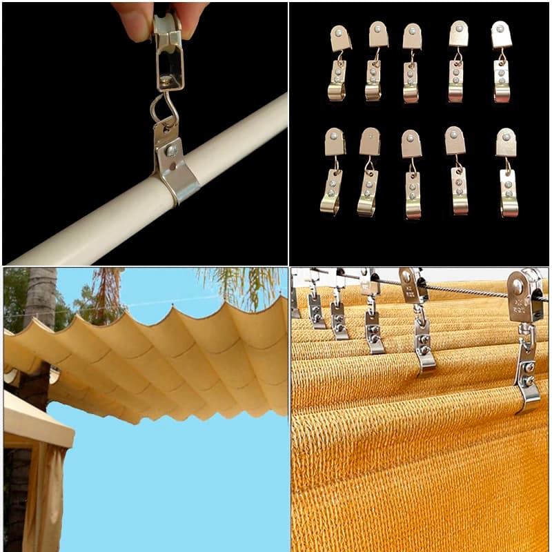 10 pezzi di puleggia metallica + fascette per tubi sospese per pergole interne, accessori per l'installazione del baldacchino ondulato