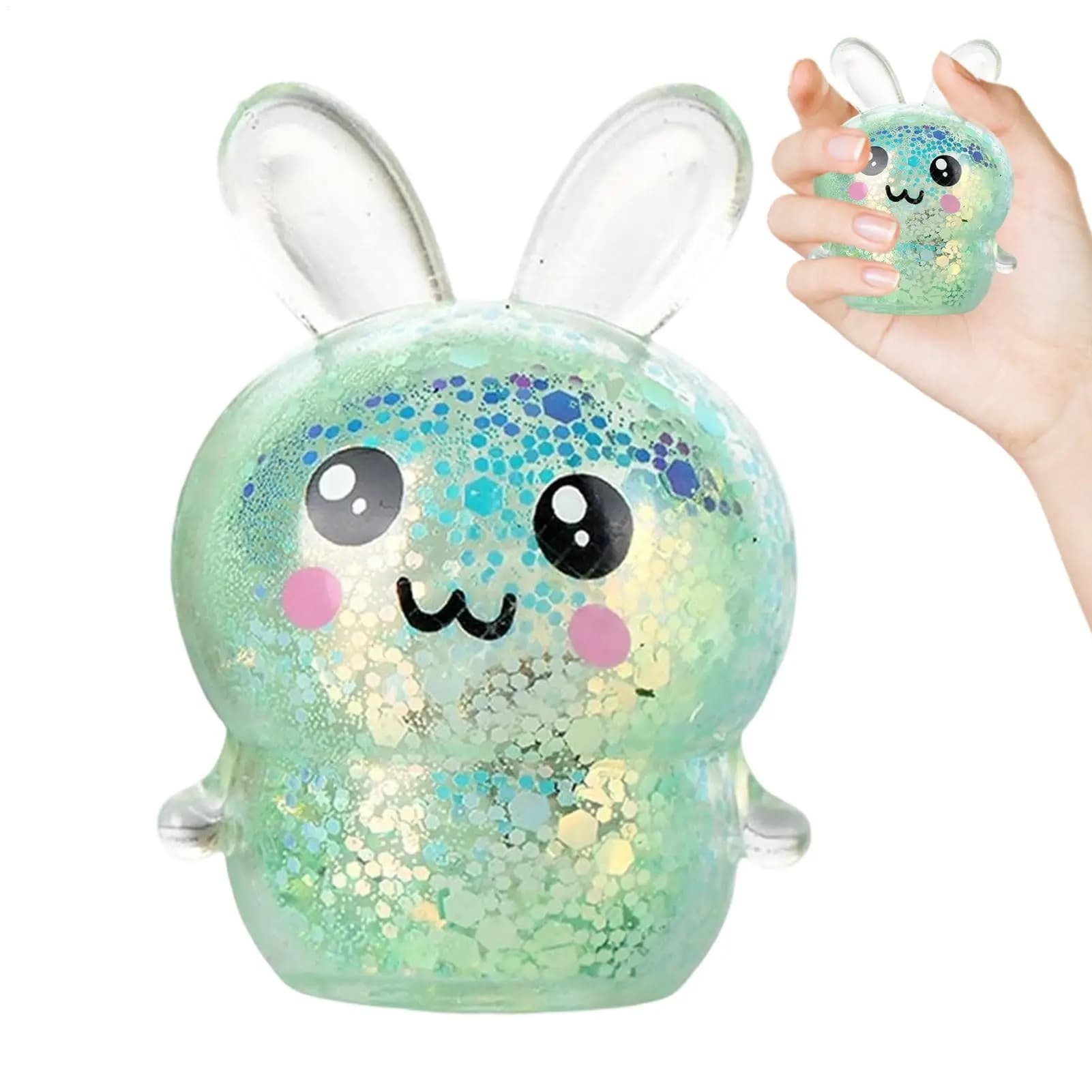 Giocattoli Antistress a Forma di Coniglio Cartone Animato, Morbidi e Glitterati, Regalo per Bambini e Adulti, Decorazione per Ufficio e Scrivania