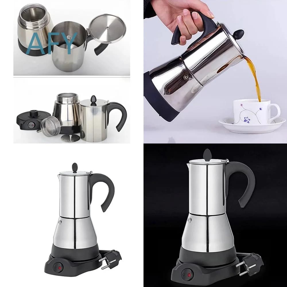 Electric Moka Pot for Espresso Machine Portable Stainless Steel Coffee Maker for Home Kitchen Brewing Device Fast Heating