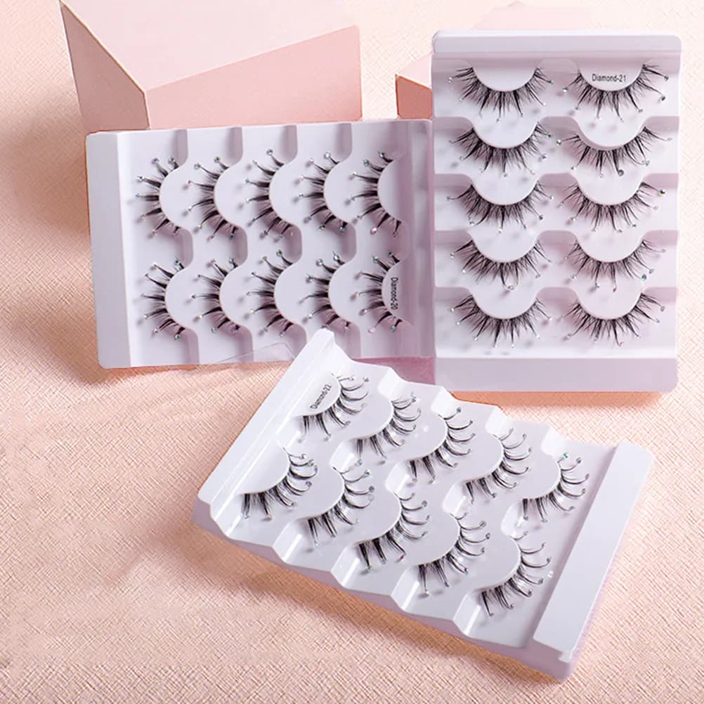 5 pairs of fake eyelashes with rhinestones, decorations with rhinestones, extension for long eyelashes, for natural makeup for Halloween and Valentine's Day parties