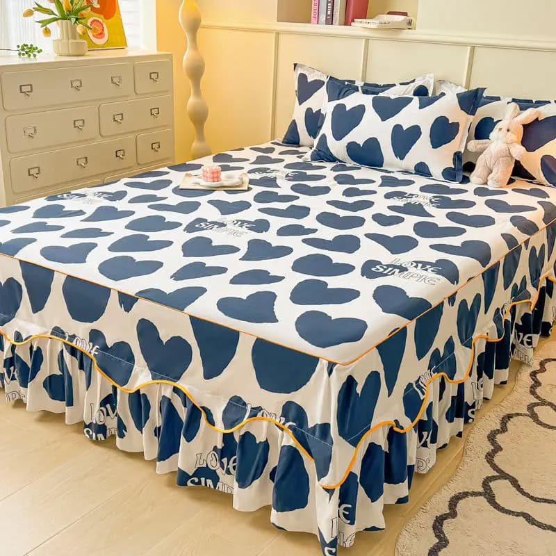 Bed Skirt with 2Pcs Pillow Covers Home textile Cotton Sheet with Skirt for King Queen Size Bed Spreads Bedroom Soft Bed Cover