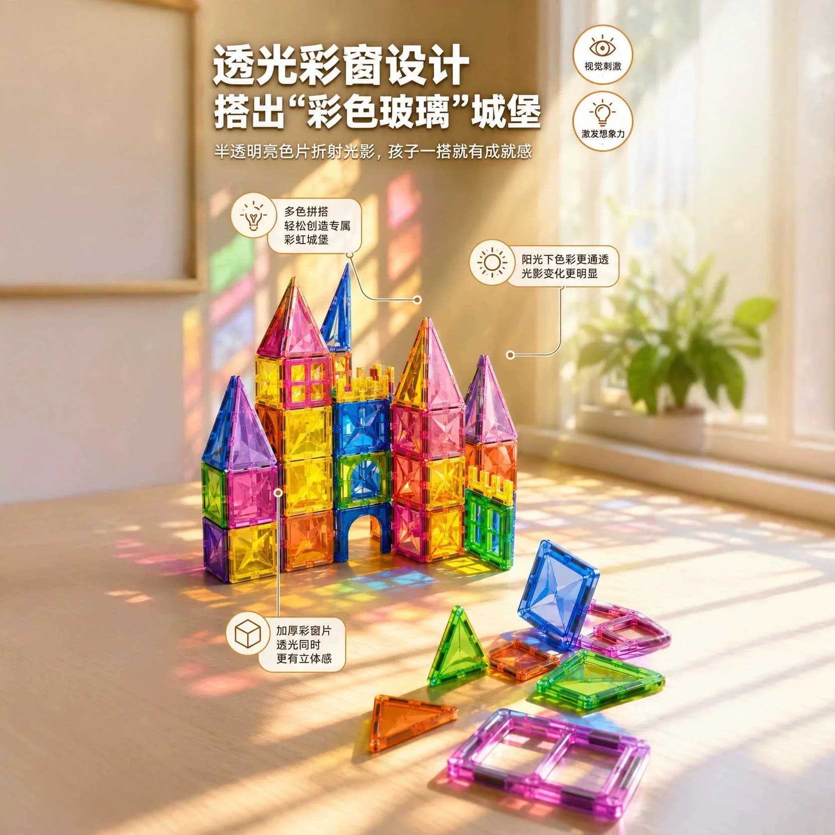 XC1-3 Magnetic Tiles Children's Toy Building Set with Colorful Window Stickers, Nature Puzzle Magnetic Building Blocks Gift
