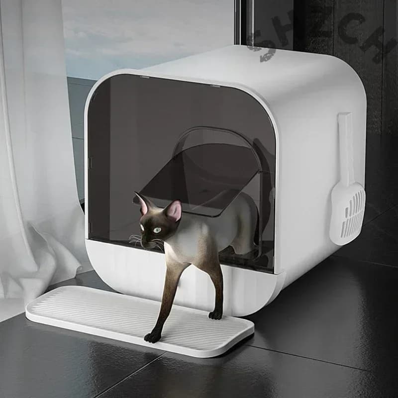 Fully Enclosed Cat Litter Box with Arch Design, Odor-Resistant Sandbox for Large Cats