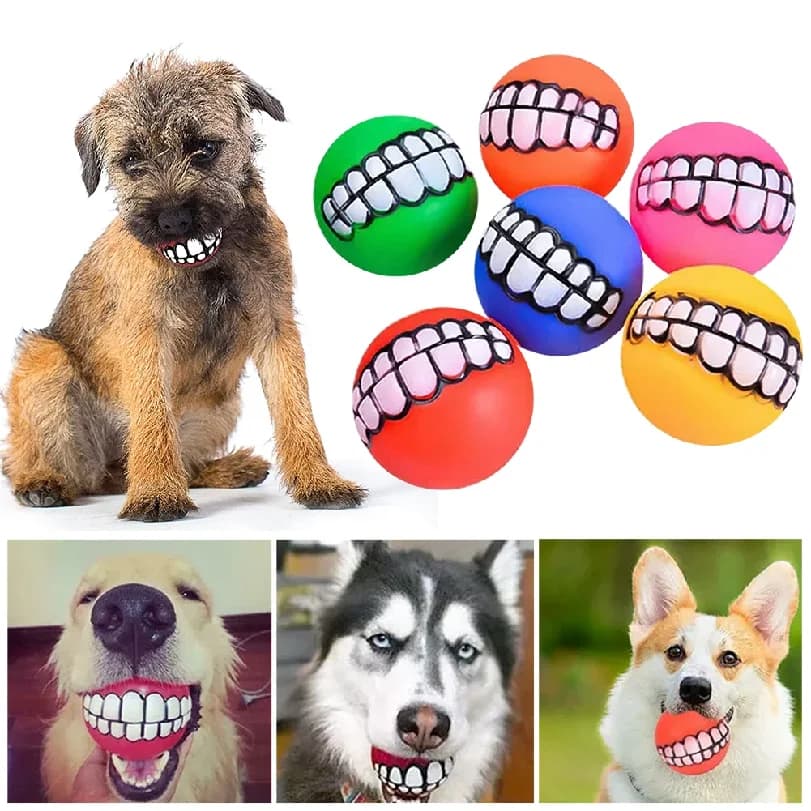 4 Pezzi Giocattoli per Cani in Gomma a Forma di Dente, Giocattoli Sonori per la Pulizia dei Denti, Giocattoli da Masticare Colorati e Divertenti per Cani con Motivo Sorridente, Prodotti per Animali Domestici