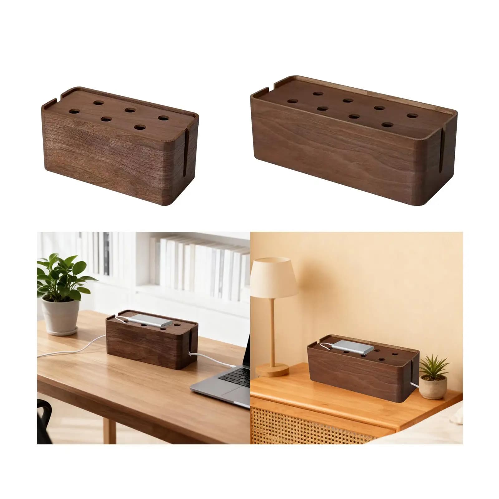 Scatola per la gestione dei cavi in legno con prese d'aria, organizer per cavi, scatola di immagazzinaggio per ciabatta per soluzioni ordinate per l'home office
