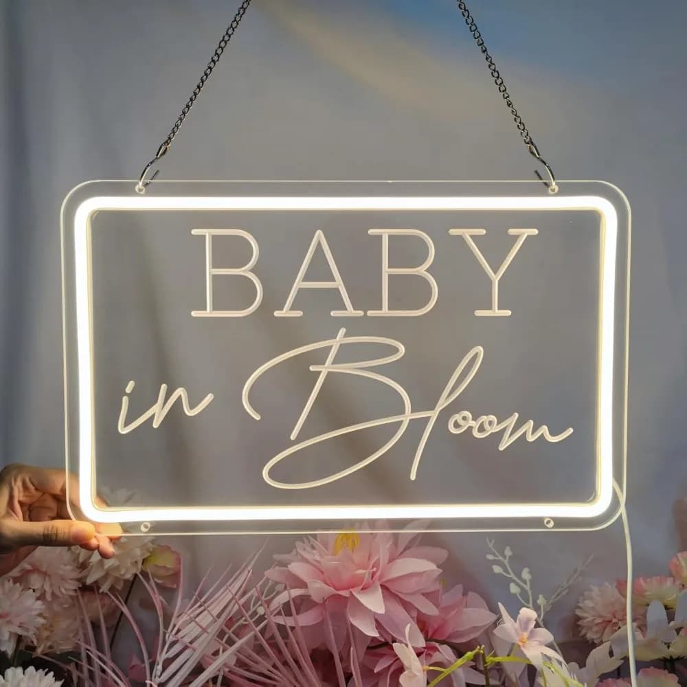 Insegna Luminosa LED Neon 'Baby in Bloom', Decorazione Luminosa al Neon per Feste, Compleanni, Camera da Letto e Arredamento Domestico