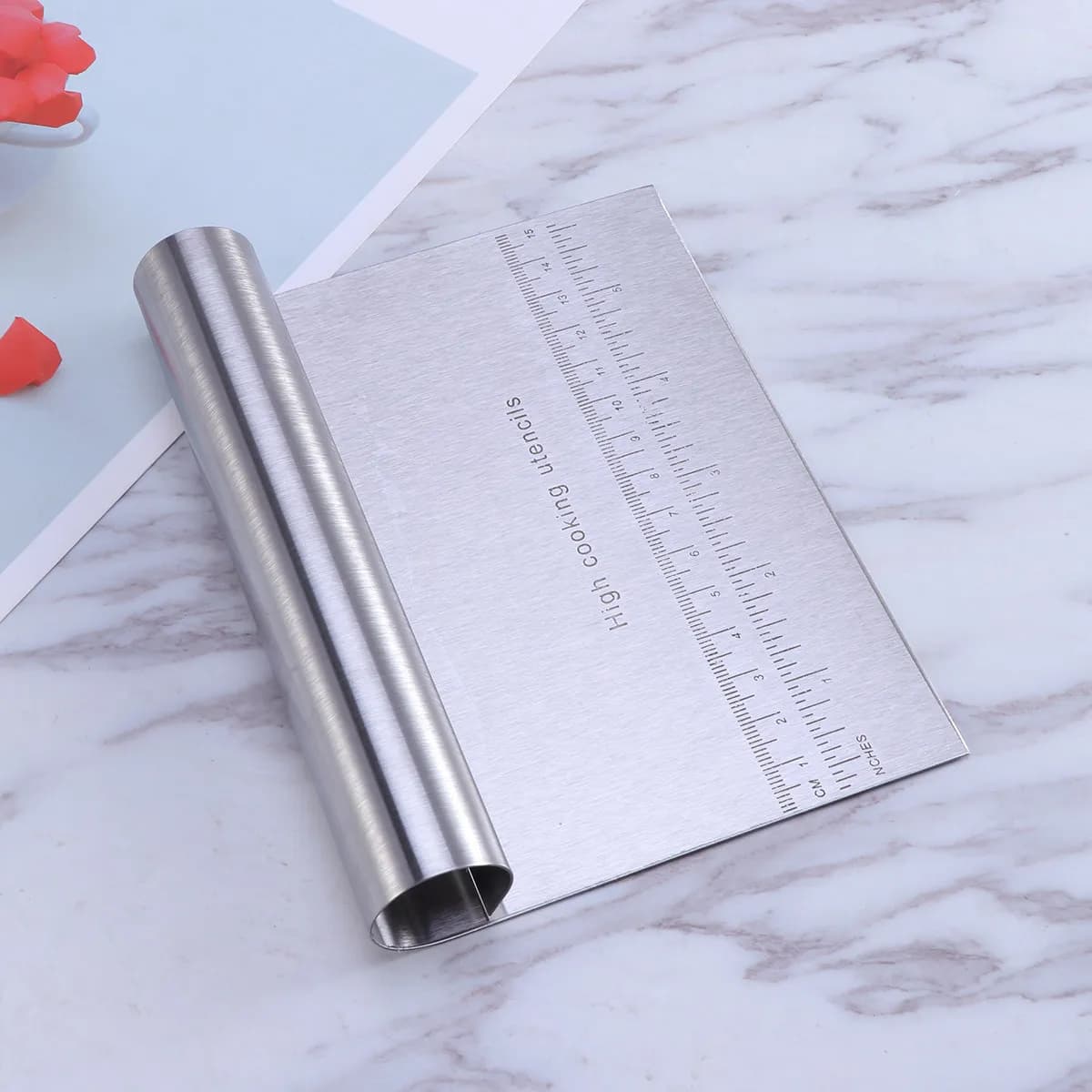 Stainless Steel Dough Scraper with Measuring Ruler Heavy Duty Pastry Cutter for Pizza Bread and Baking