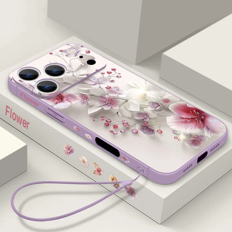 Custodia Rosa Bianca con Fiori per iPhone 17 Pro Max Magnetica Compatibile con MagSafe Cover Morbida per iPhone 16 Pro Max 15 14 13 12 11 16E Air