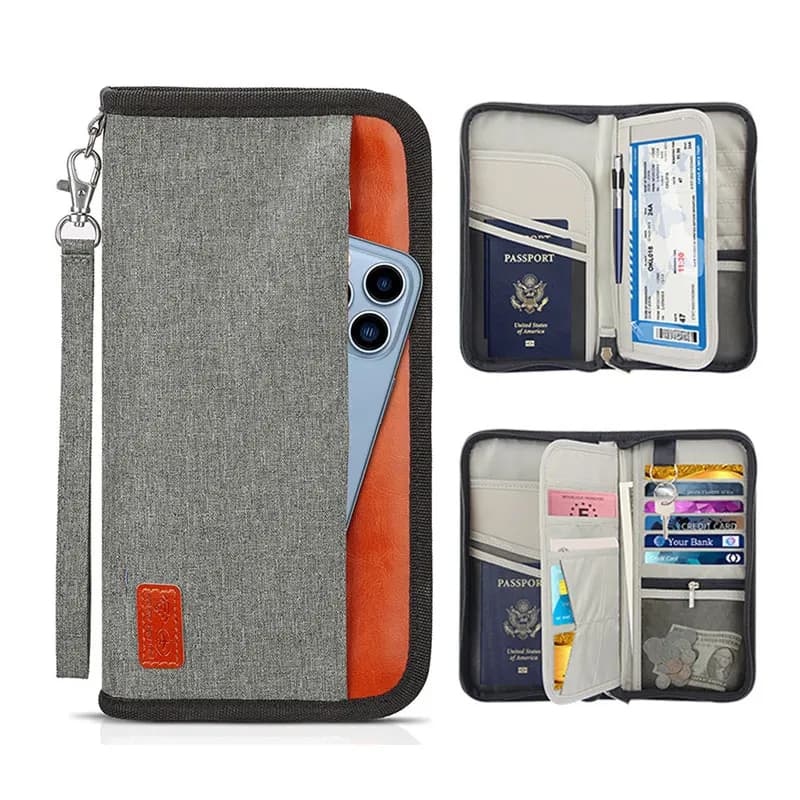 Portafoglio da viaggio per donna e uomo Clip per passaporto multifunzione con blocco RFID Porta carte chiavi Borsa portamonete Portafogli unisex
