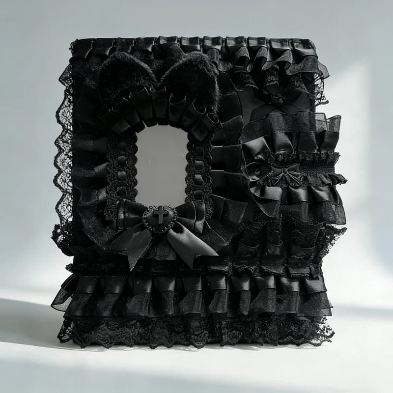 Dark A5 Lace Binder Gothic PU Leather Photocard Album Kpop Anime Storage Collector Book with Black Ribbon Journal Handmade